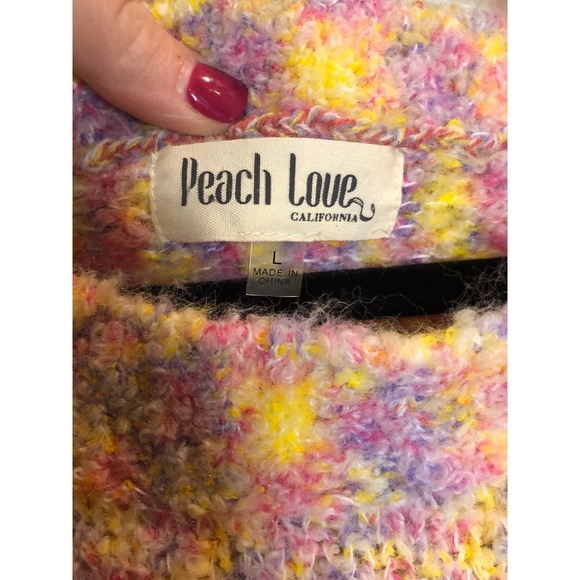 Peach Love Large Multicolor Fuzzy Oversized Sweater pink Purple Yellow Girl - Picture 4 of 9